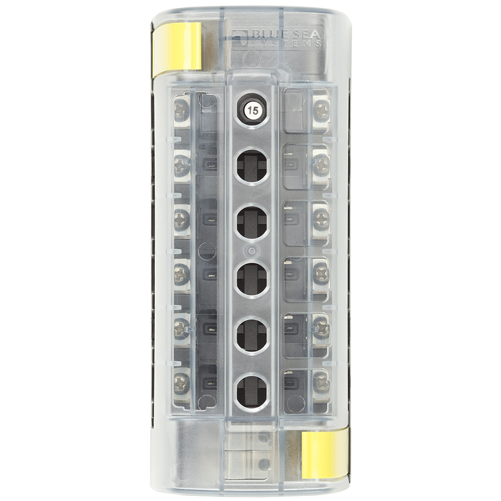 Plastic electrical fuse block with transparent cover