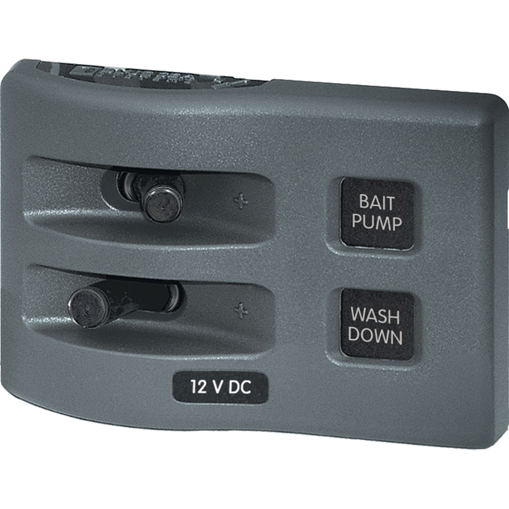 Gray dual switch panel for bait pump, wash down.