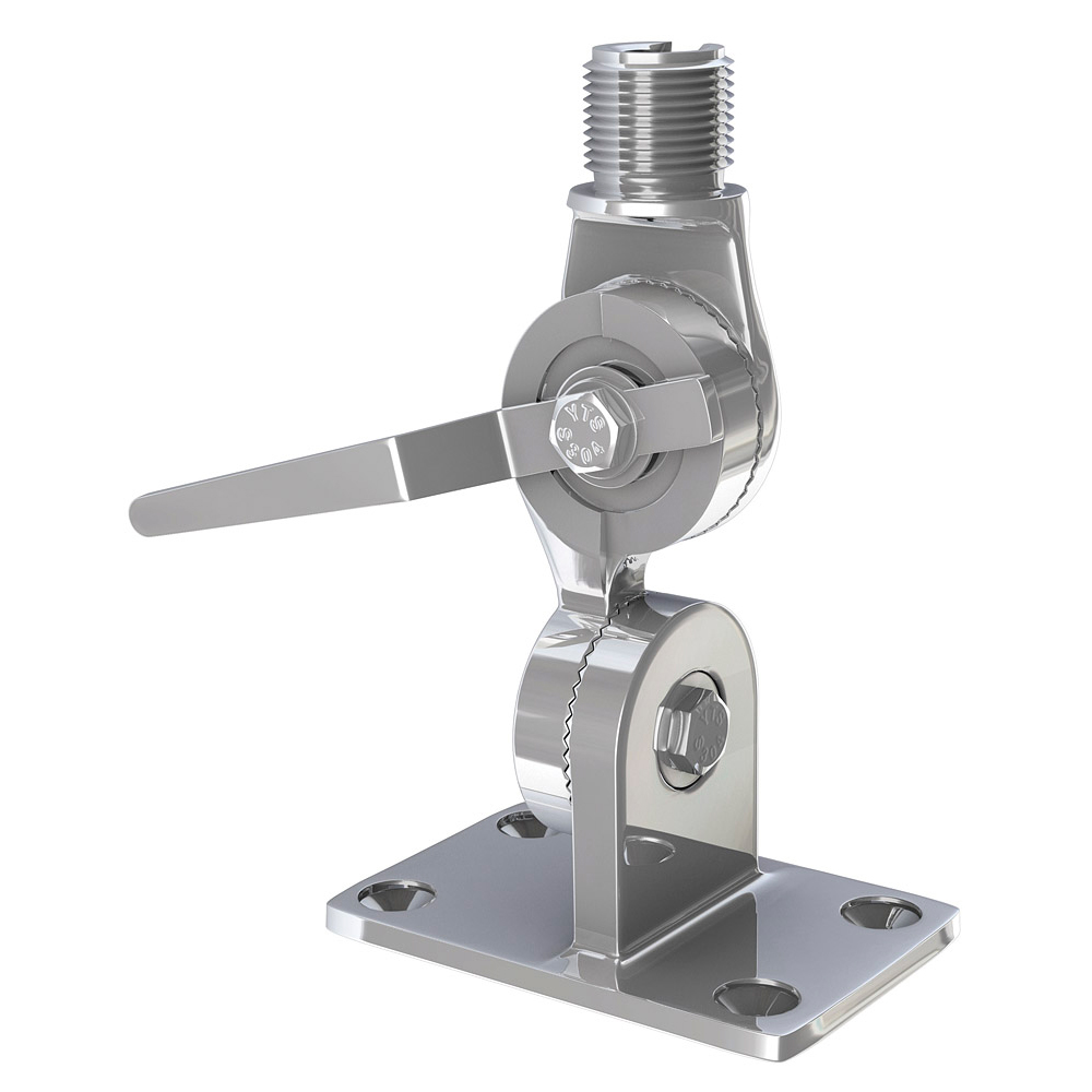 Stainless steel antenna mount with swivel base.