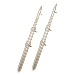 Telescopic outriggers for fishing boats, metallic finish.