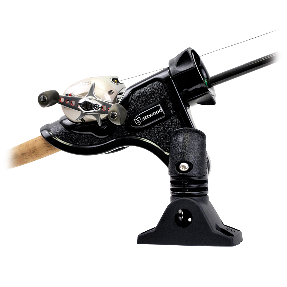 Fishing rod holder with reel attached.