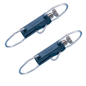 Black swivels for fishing lures with secure locking.