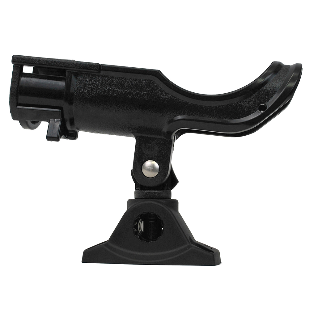 Adjustable black fishing rod holder for boats.