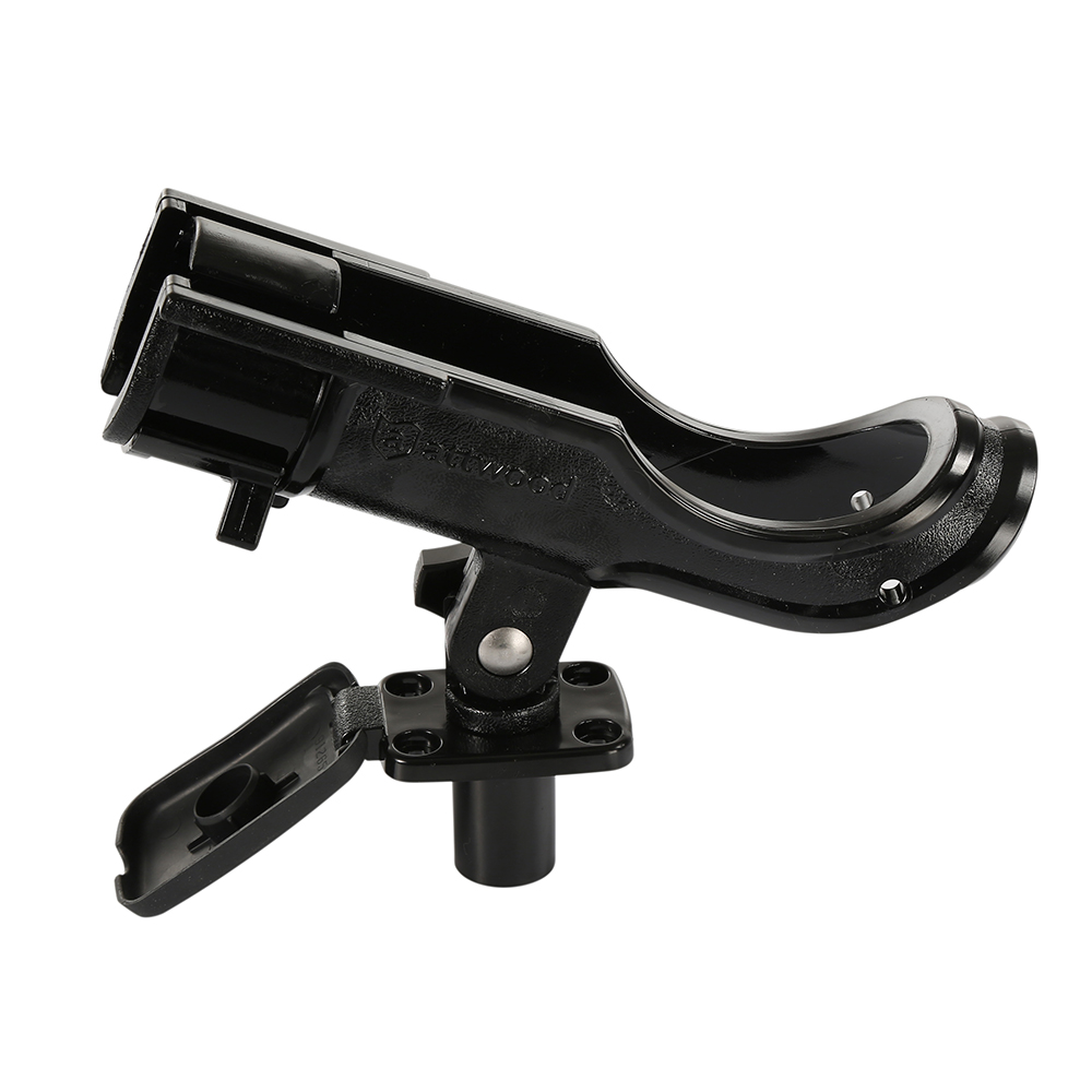 Black boat rod holder with adjustable base.