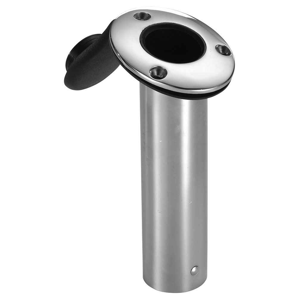 Stainless steel fishing rod holder with cap.