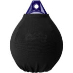 Black fender cover on boat fender.