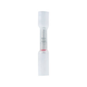 Transparent electrical connector sleeve on white background.