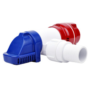 Red, white, blue plastic pipe fitting