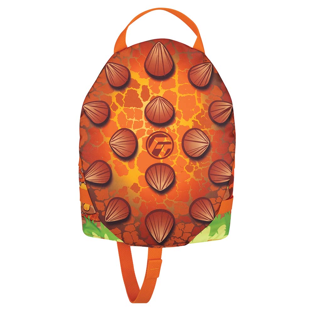Orange backpack with spike design, resembling a lava surface.