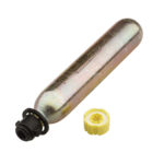 CO2 cartridge and yellow cap on white background