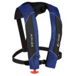 Blue and black inflatable life vest for safety
