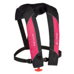Red and black inflatable life jacket