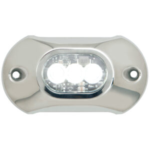 Stainless steel LED marine light fixture.