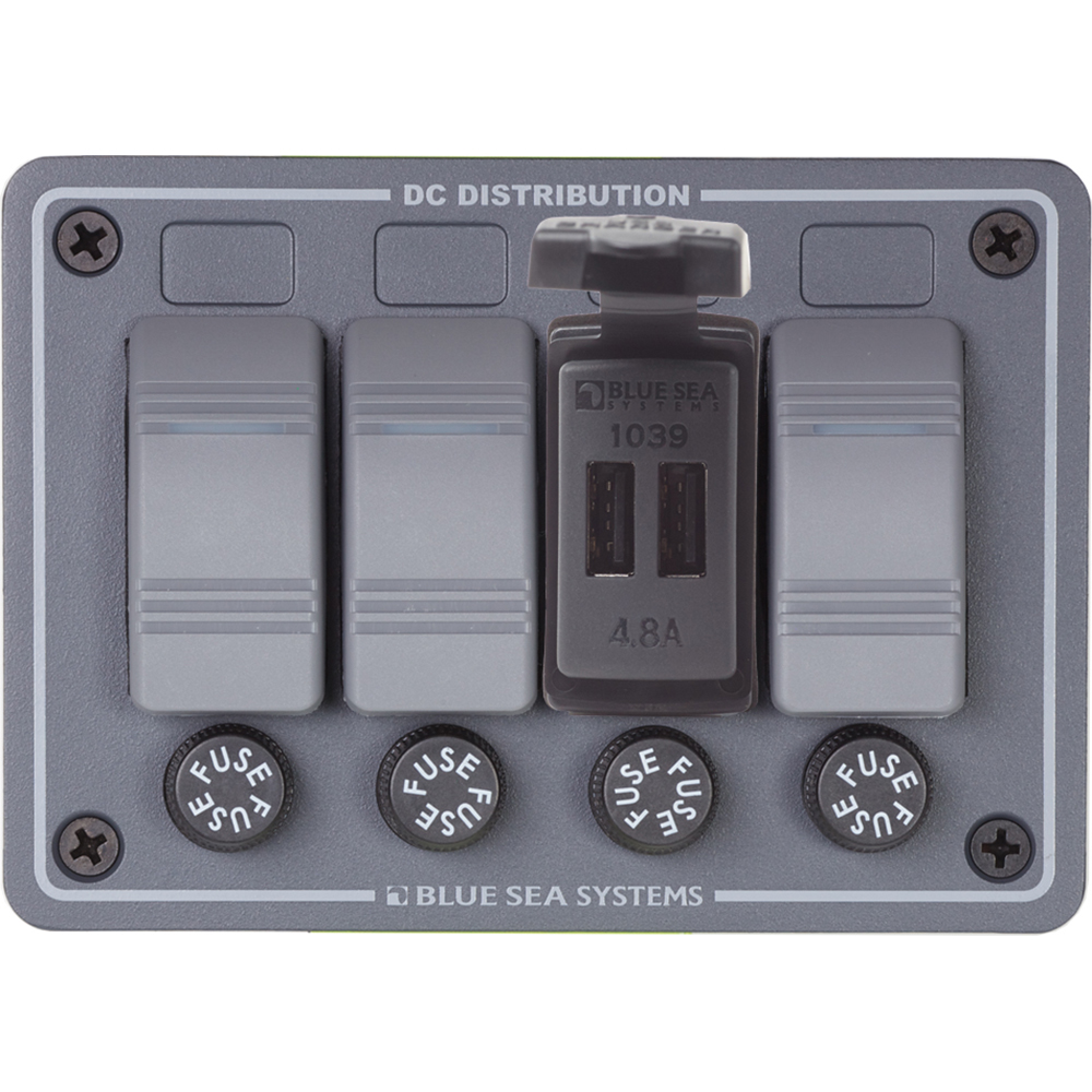 DC distribution panel with fuses and switches.