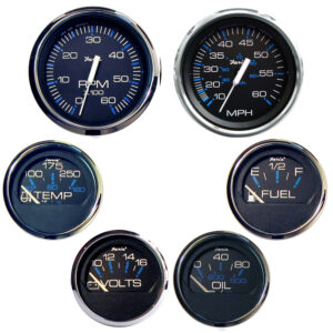 Set of five car dials and gauges.