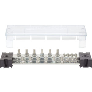 Blue Sea Systems power distribution bus with cover.