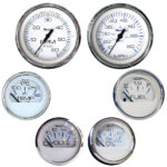 Various vehicle dashboard gauges in different sizes.