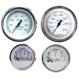 Set of vehicle gauges: RPM, MPH, volts, fuel.