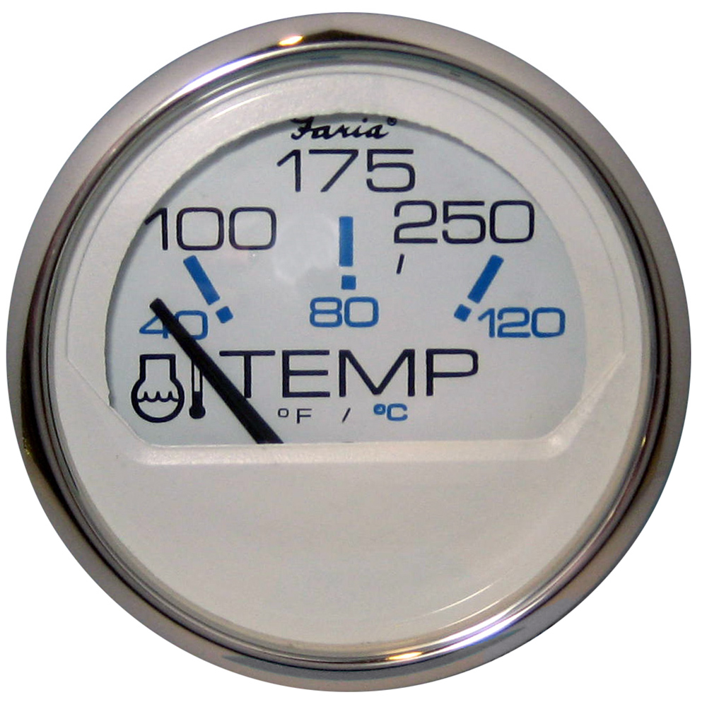Analog temperature gauge showing degrees Fahrenheit and Celsius.