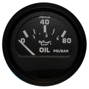 Analog oil pressure gauge, 0 to 80 PSI.