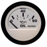 Analog oil pressure gauge reading zero.