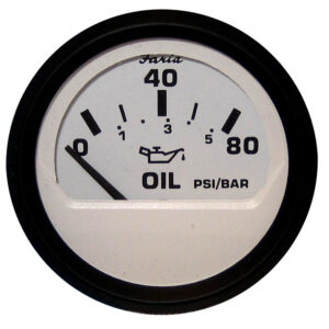 Analog oil pressure gauge reading zero.