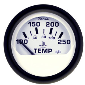 Analog temperature gauge displaying Fahrenheit values.