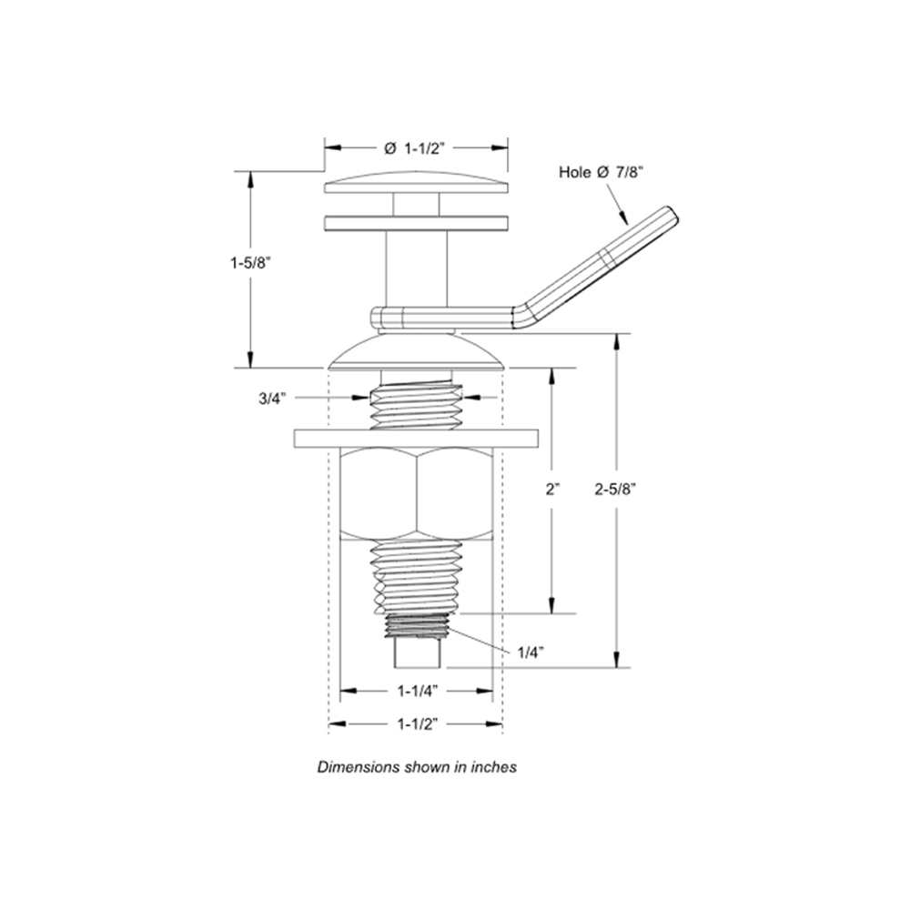 Technical drawing of a sink pop-up drain.