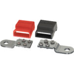 Battery terminal covers and connectors, red and black.