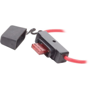 Red automotive inline fuse holder with cap