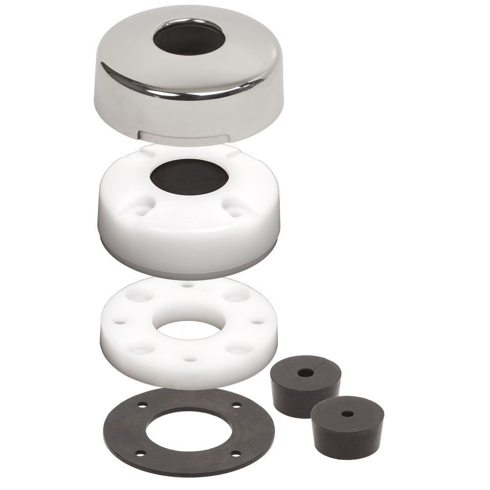 Exploded view of plumbing flange components.