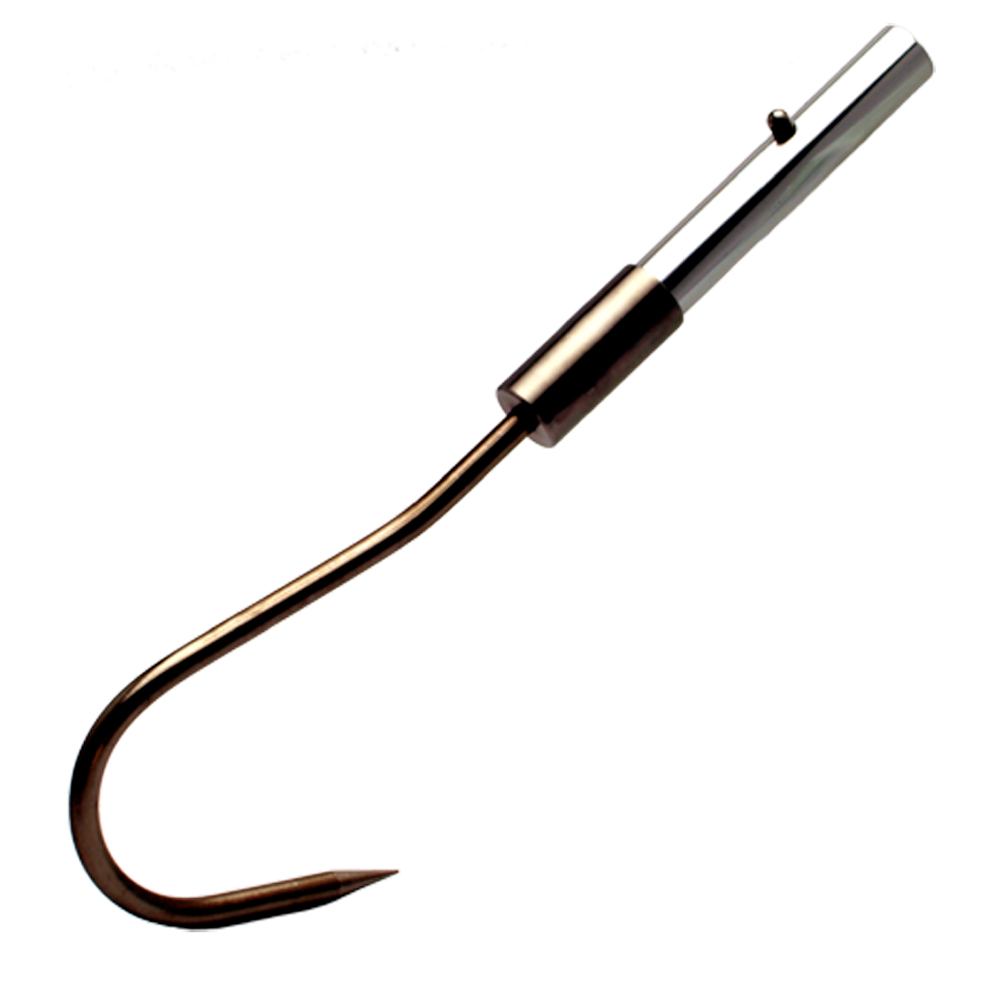Metal fishing gaff with curved hook
