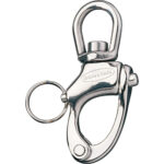 Stainless steel swivel snap shackle with ring.