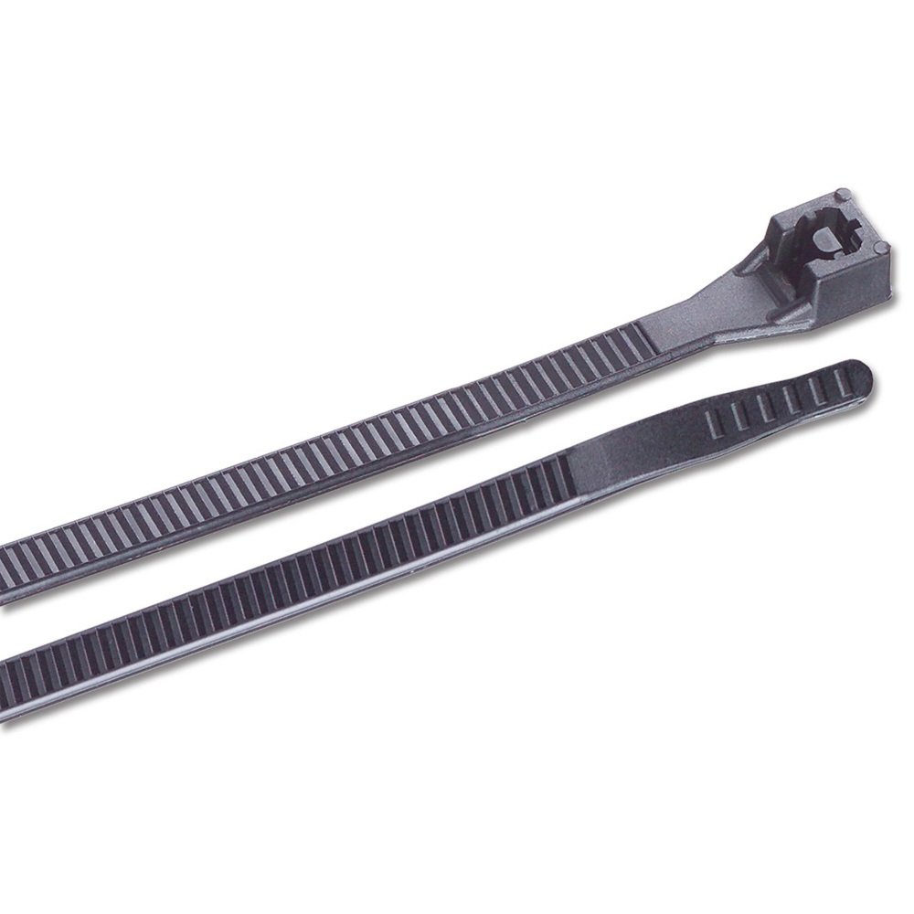 Black nylon cable ties for securing items.
