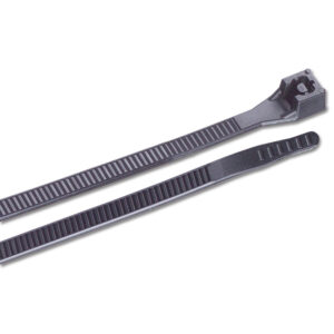 Two black cable ties on white background