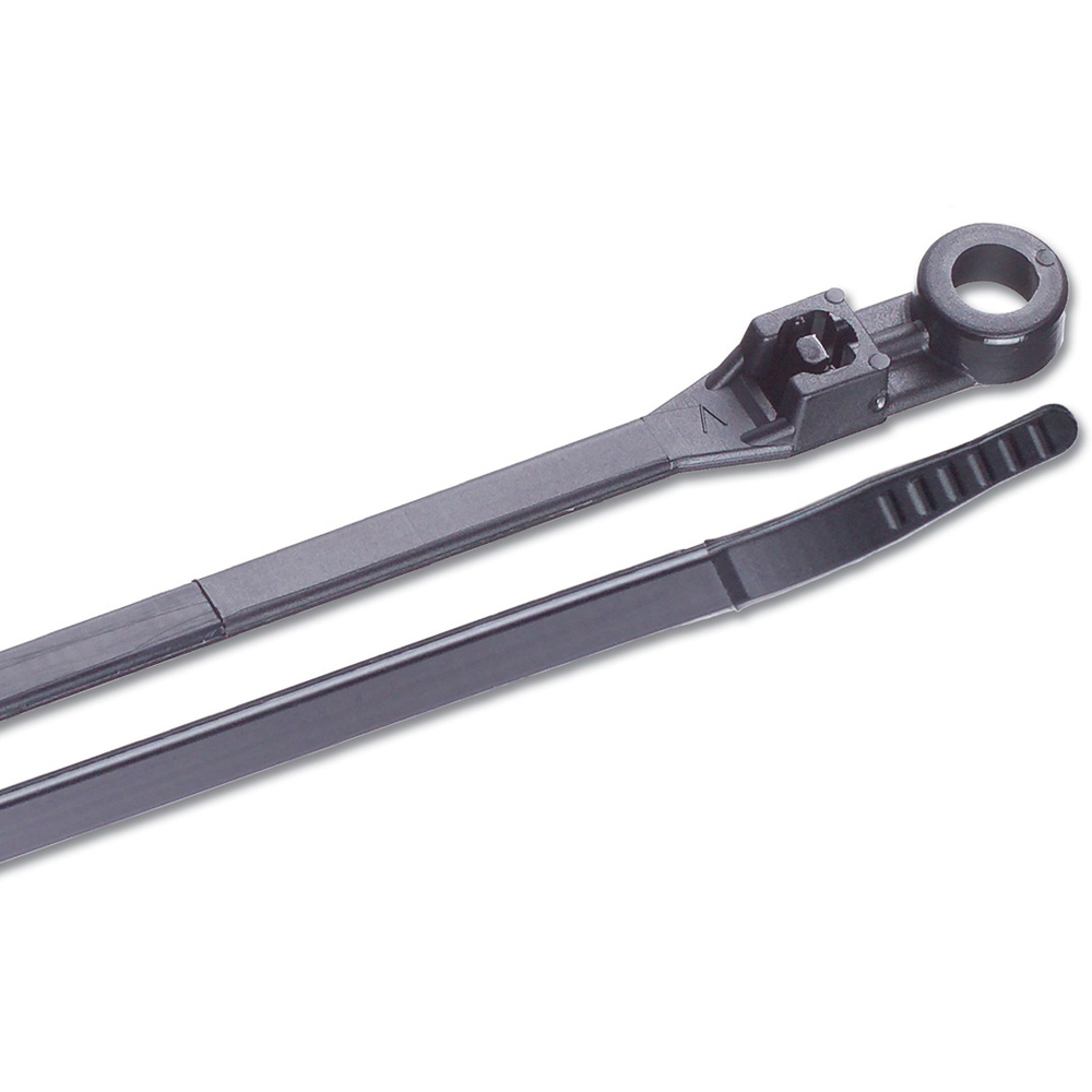 Black cable ties for fastening and organizing cables.