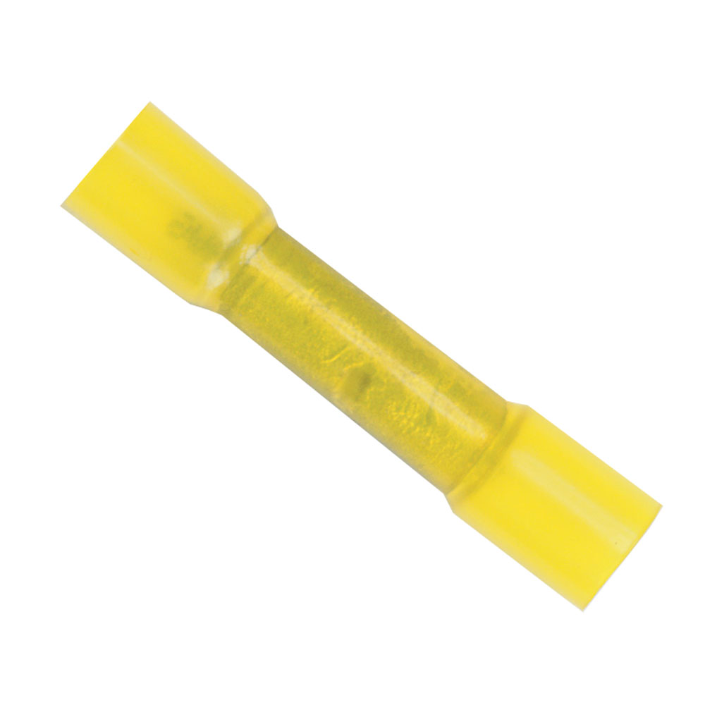 Yellow heat shrink butt connector close-up