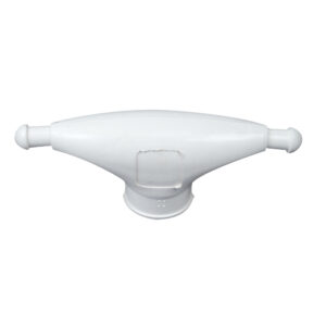 White plastic rolling pin, top view