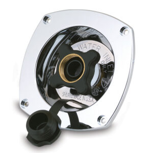RV water inlet with cap and black knob