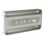 Rectangular LED boat utility light, silver and clear design.