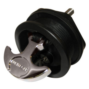 Chrome boat deck fill cap with keyhole.