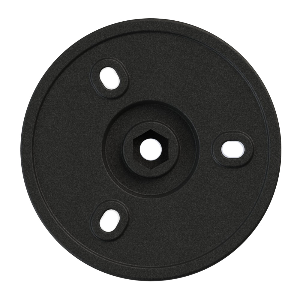 Black mounting plate for speaker or light installation.