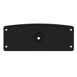 Black metal rectangular plate with mounting holes.
