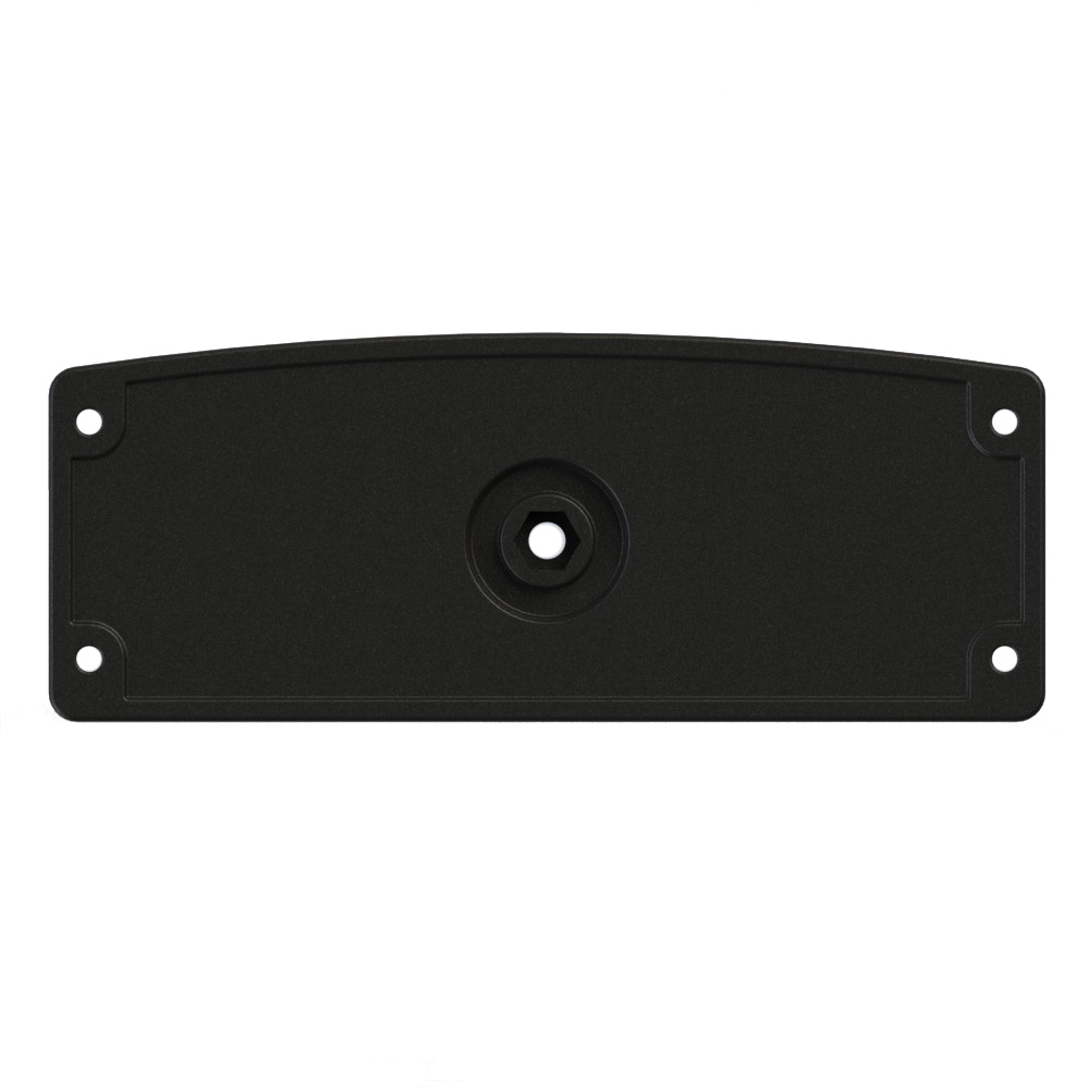 Black metal rectangular plate with mounting holes.