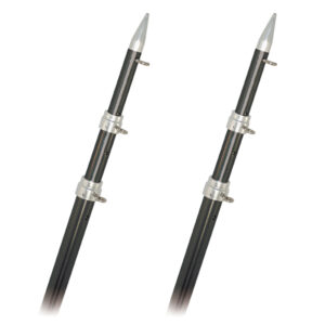 Telescopic paint poles with metal tips.