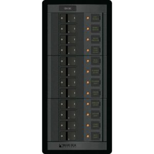Marine electrical panel with labeled switches