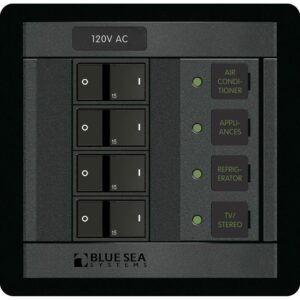 120V AC breaker panel for appliances and electronics.