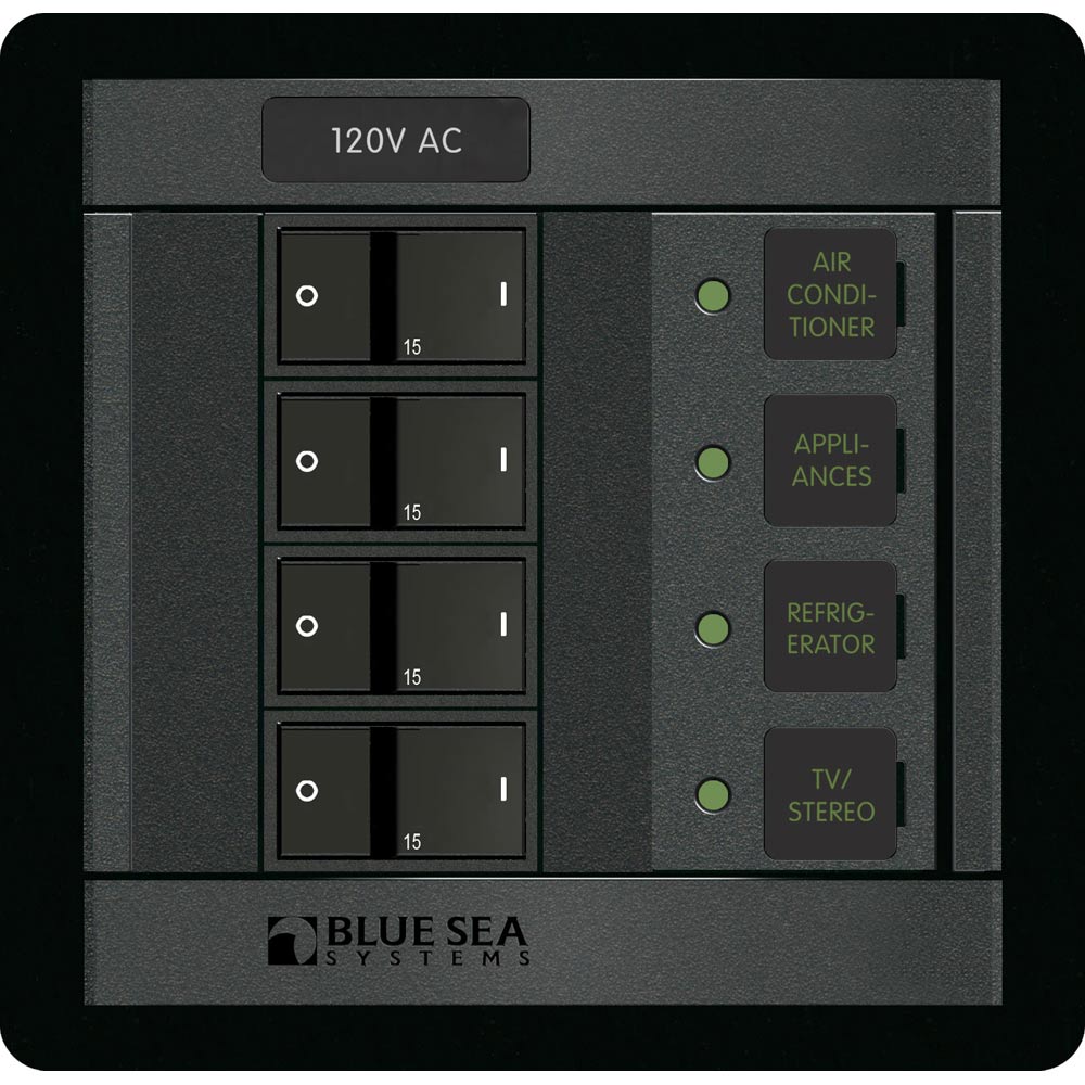 120V AC breaker panel for appliances and electronics.