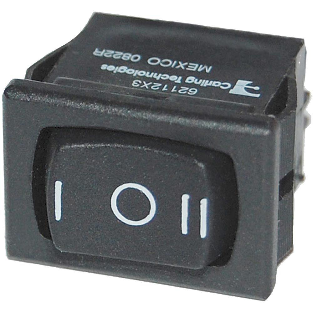 Black rocker switch with on-off markings.