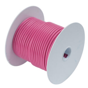 Spool of pink wire for electrical use.